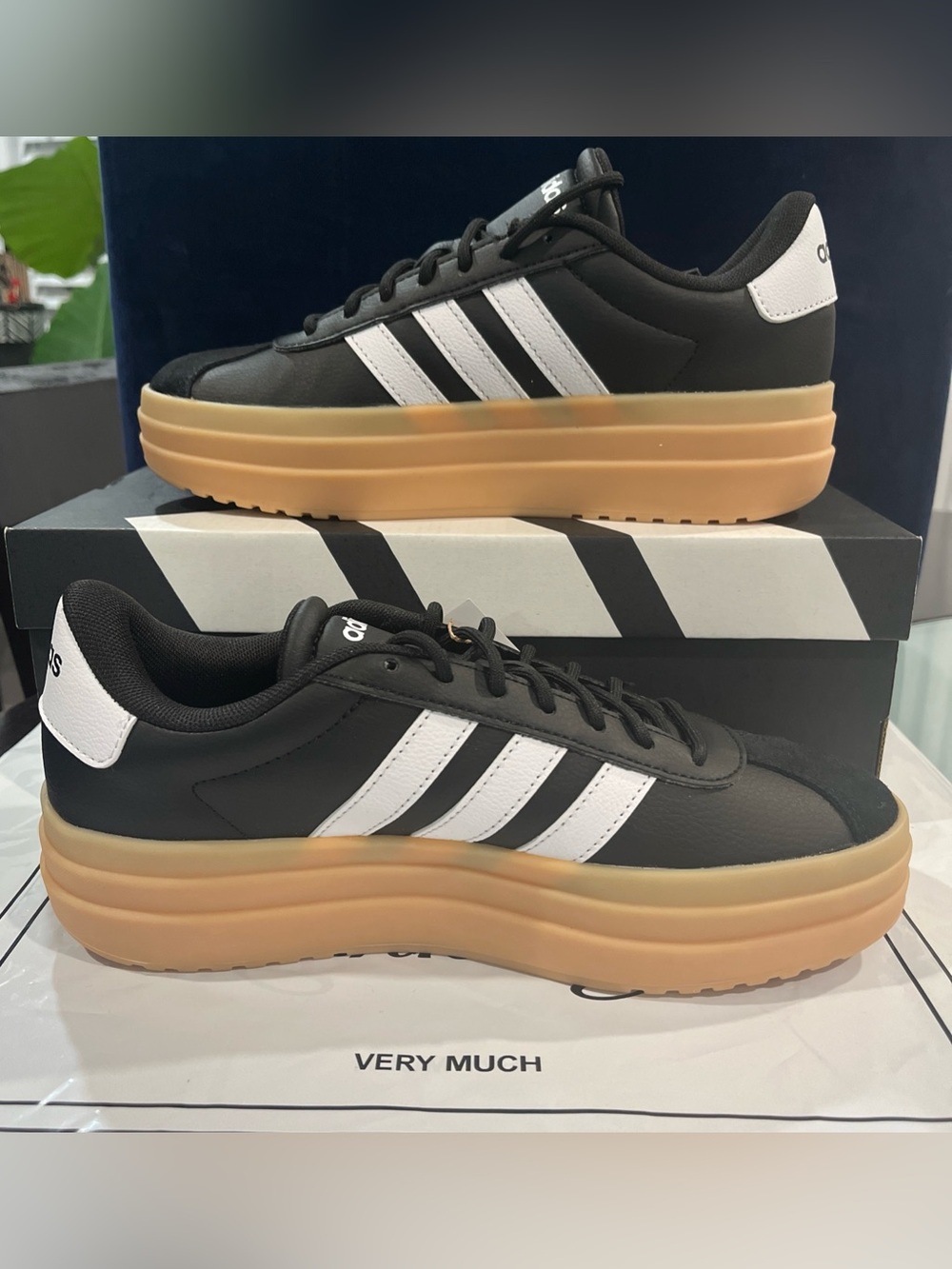 adidas Black & White Platform Sneakers with Gum Sole
